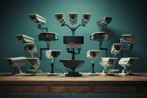 group-security-cameras-sitting-each-oth